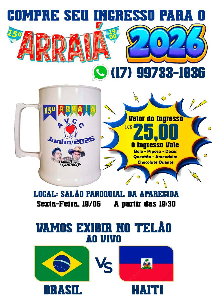 15º Arraiá AVCC 2026 promete noite de alegria, música e solidariedade em Fernandópolis
