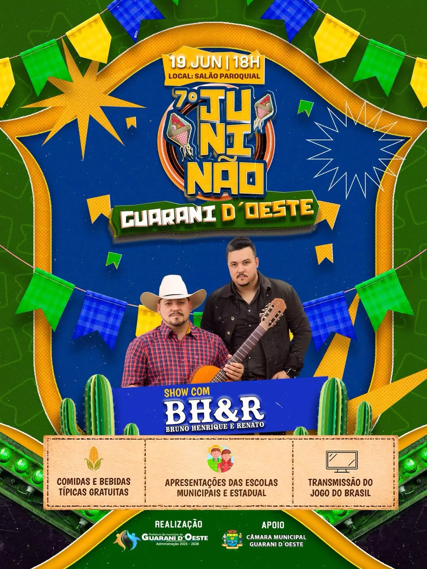 Comidas típicas grátis e show sertanejo marcam a 7ª edição do Juninão de Guarani d’Oeste nesta sexta-feira