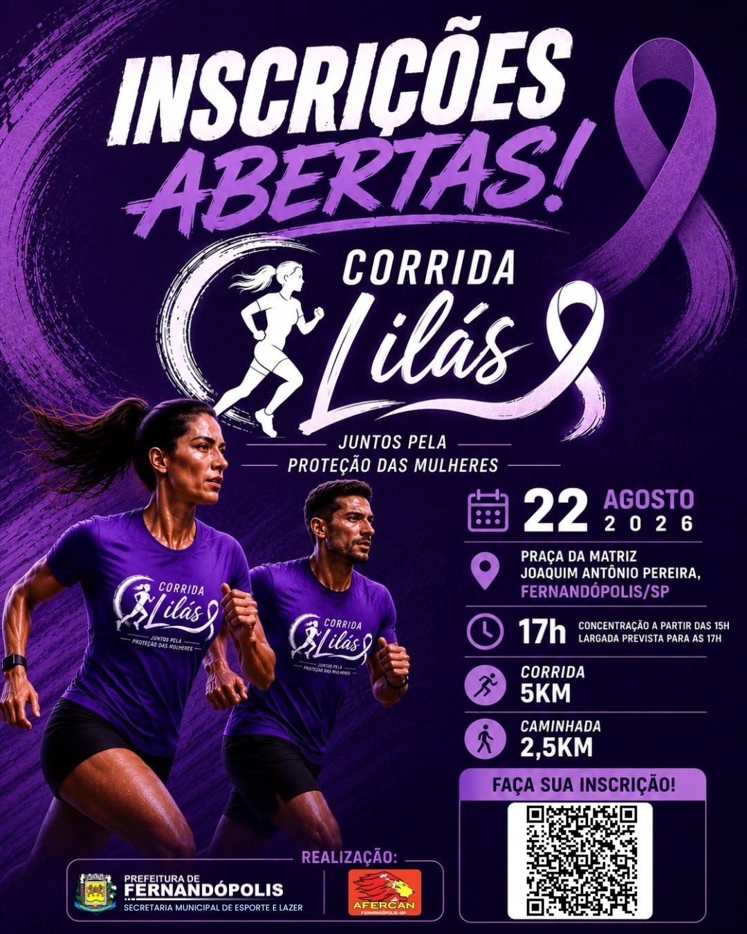 Inscrições para 1ª Corrida Lilás em defesa das mulheres estão abertas