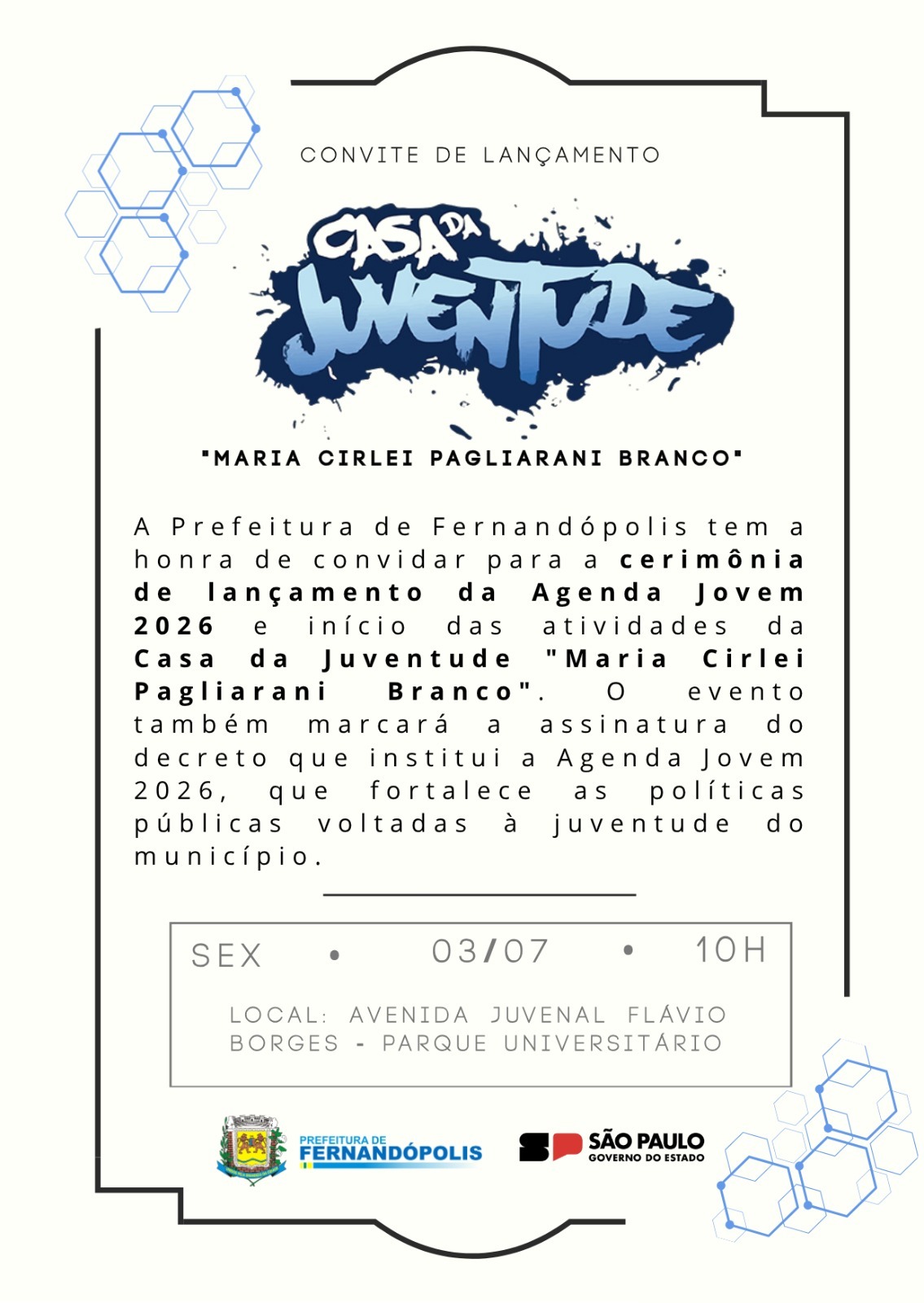 Após 2 anos de sua inauguração, Prefeitura lança Casa da Juventude Maria Cirlei Pagliarani Branco nesta sexta-feira (03)
