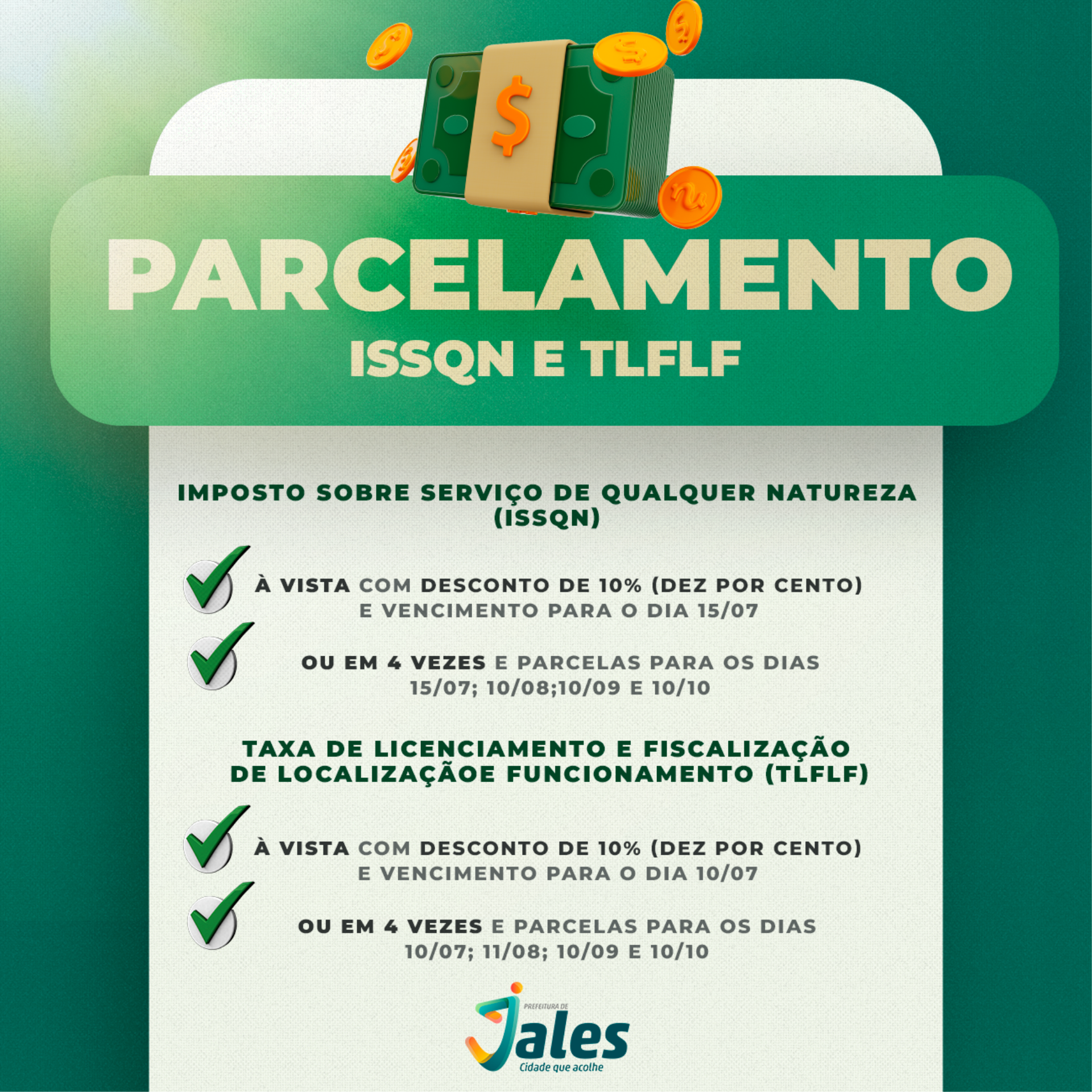Prefeitura de Jales oferece parcelamento do ISSQN e da TLFLF para facilitar o pagamento dos tributos municipais