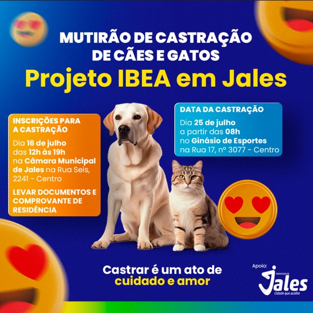 Mutirão de Castração atenderá 300 cães e gatos em Jales