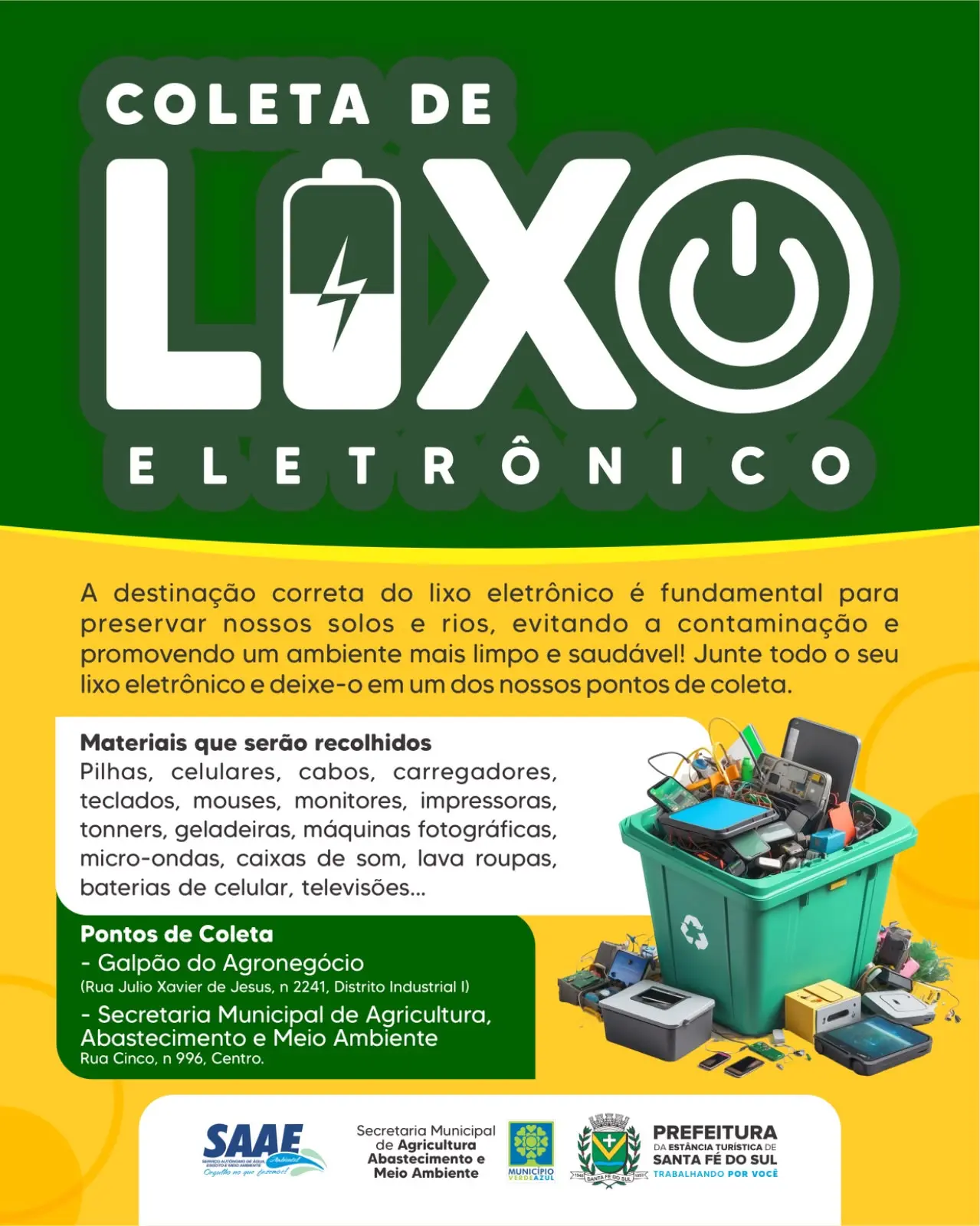 Prefeitura de Santa Fé reforça a importância do descarte correto do lixo eletrônico