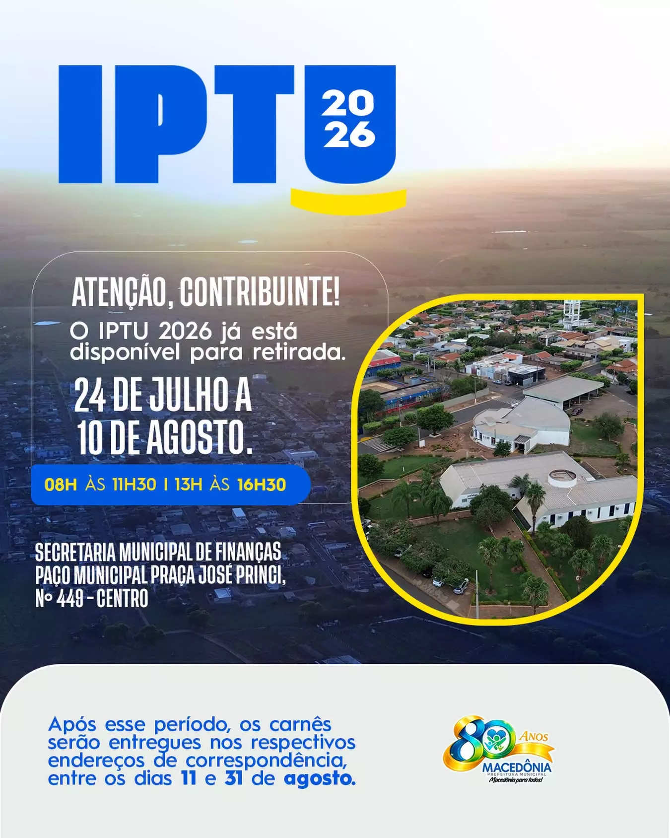 Prefeitura de Macedônia libera retirada do carnê do IPTU 2026