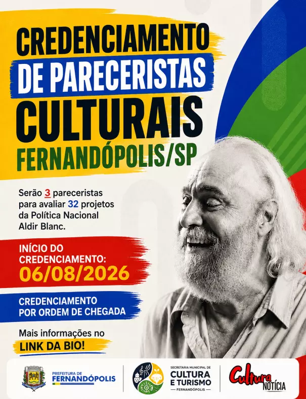 Prefeitura de Fernandópolis abre credenciamento de pareceristas para avaliar projetos culturais da Lei Aldir Blanc
