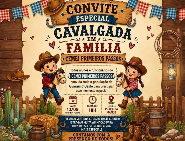 CEMEI Primeiros Passos promove Cavalgada em Família nesta quinta-feira em Guarani d’Oeste