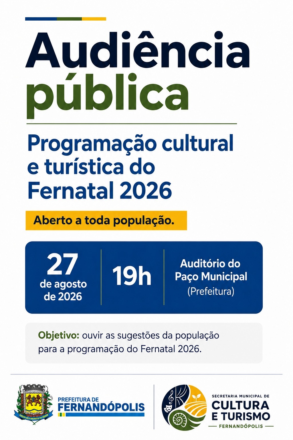 Secretaria de Cultura e Turismo convoca audiência pública para planejamento do Fernatal 2026