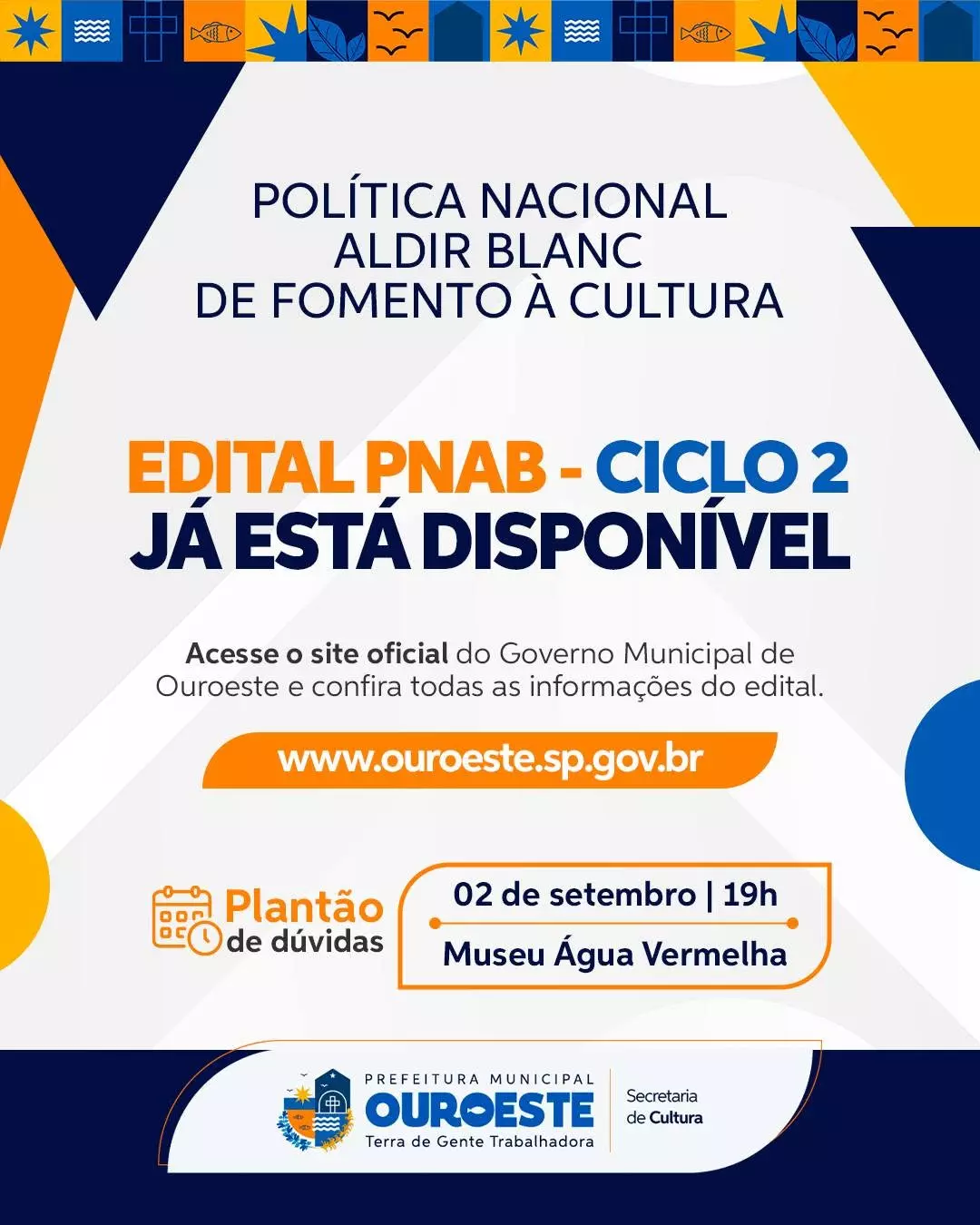 Prefeitura de Ouroeste abre edital da Política Nacional Aldir Blanc para credenciamento de projetos culturais