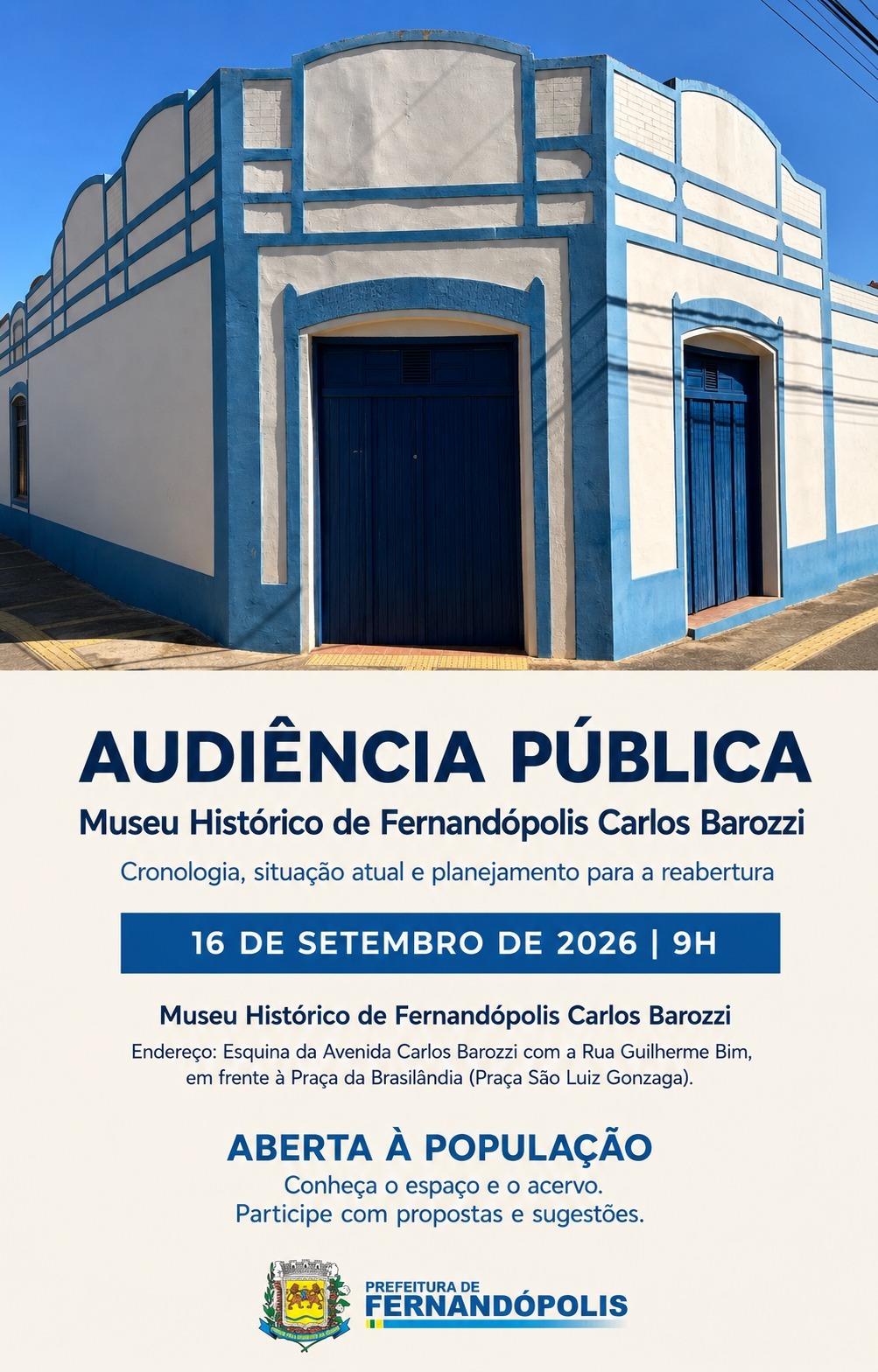 Prefeitura convoca audiência pública sobre o museu histórico Carlos Barozzi