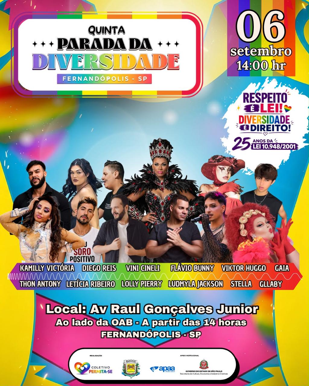 “Parada da Diversidade” acontece no domingo, 6/9