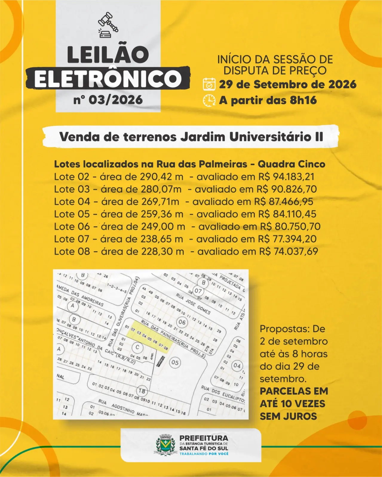 Prefeitura abre leilão de terrenos com pagamento em até 10 vezes sem juros