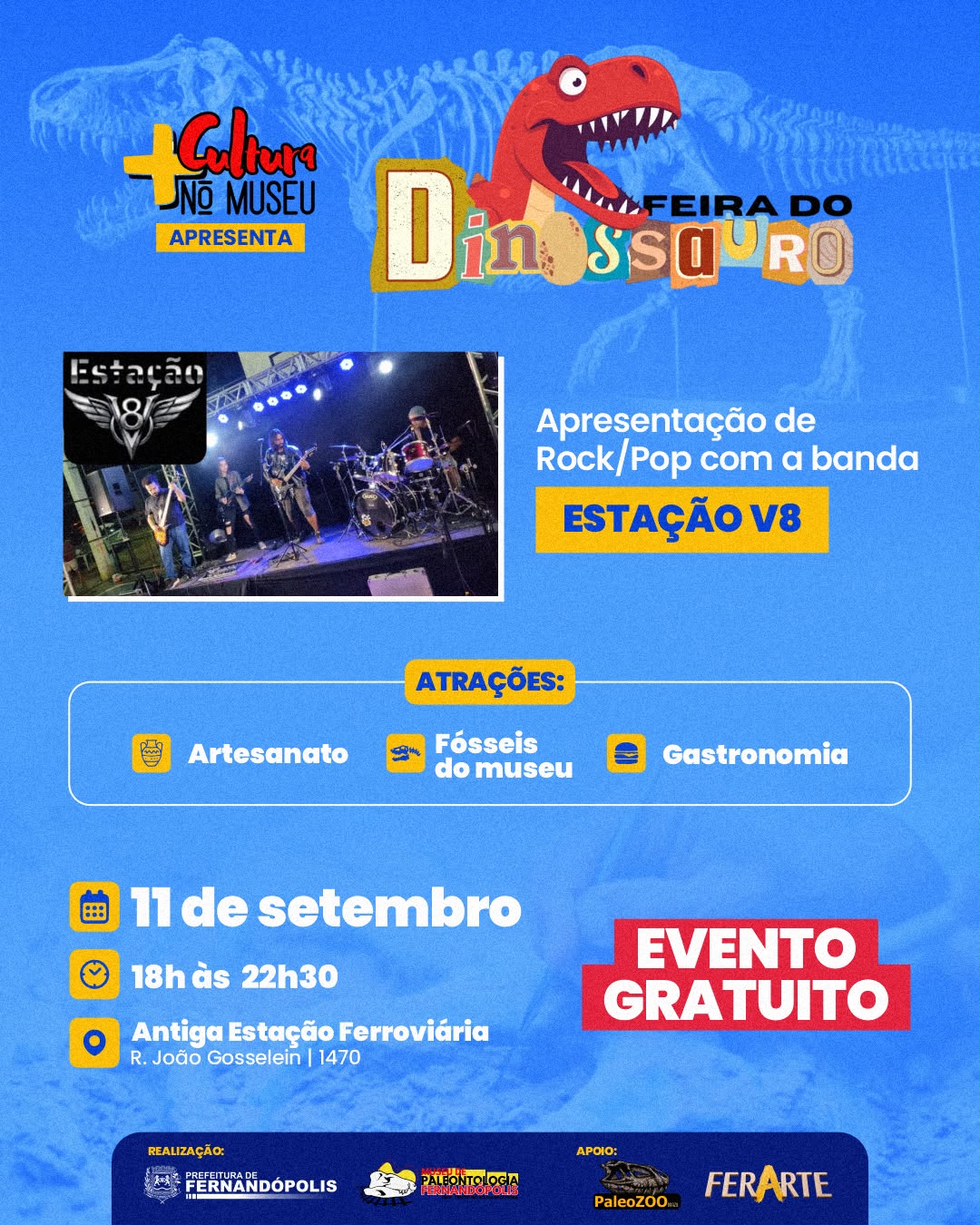 Feira do Dinossauro terá show de rock e pop nesta sexta-feira