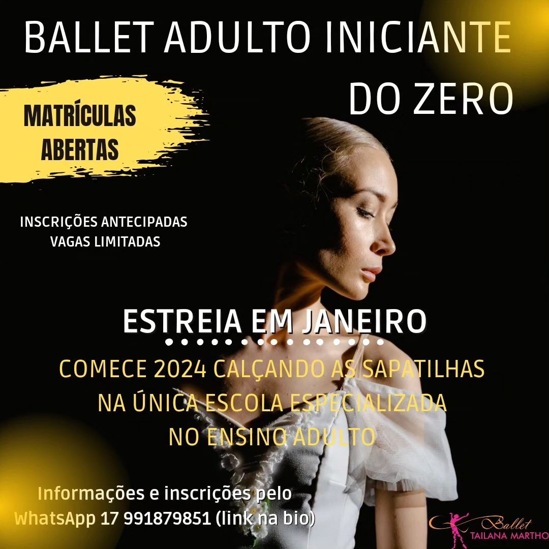 ESCOLA ESPECIALIZADA EM BALLET ADULTO ESTÁ COM AS INSCRIÇÕES ABERTAS PARA NOVOS ALUNOS