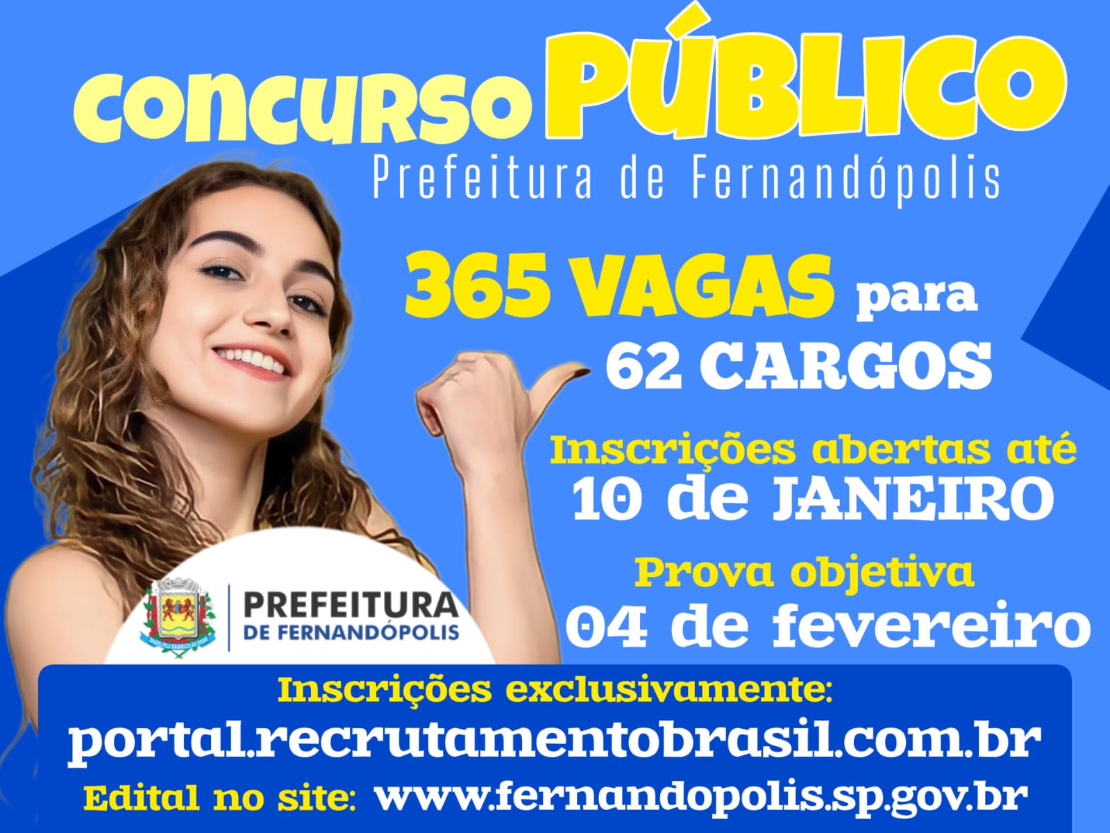 INSCRIÇÕES PARA CONCURSO PUBLICO DA PREFEITURA DE FERNANDÓPOLIS VÃO ATÉ 10 DE JANEIRO
