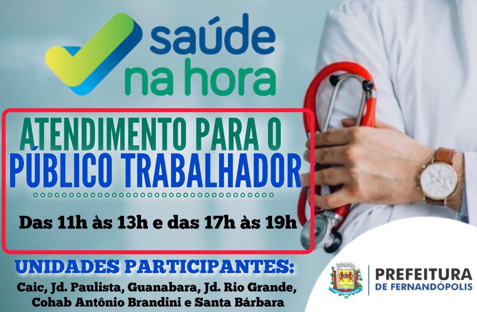 Programa ‘Saúde na Hora’ facilita acesso do trabalhador às unidades de Saúde