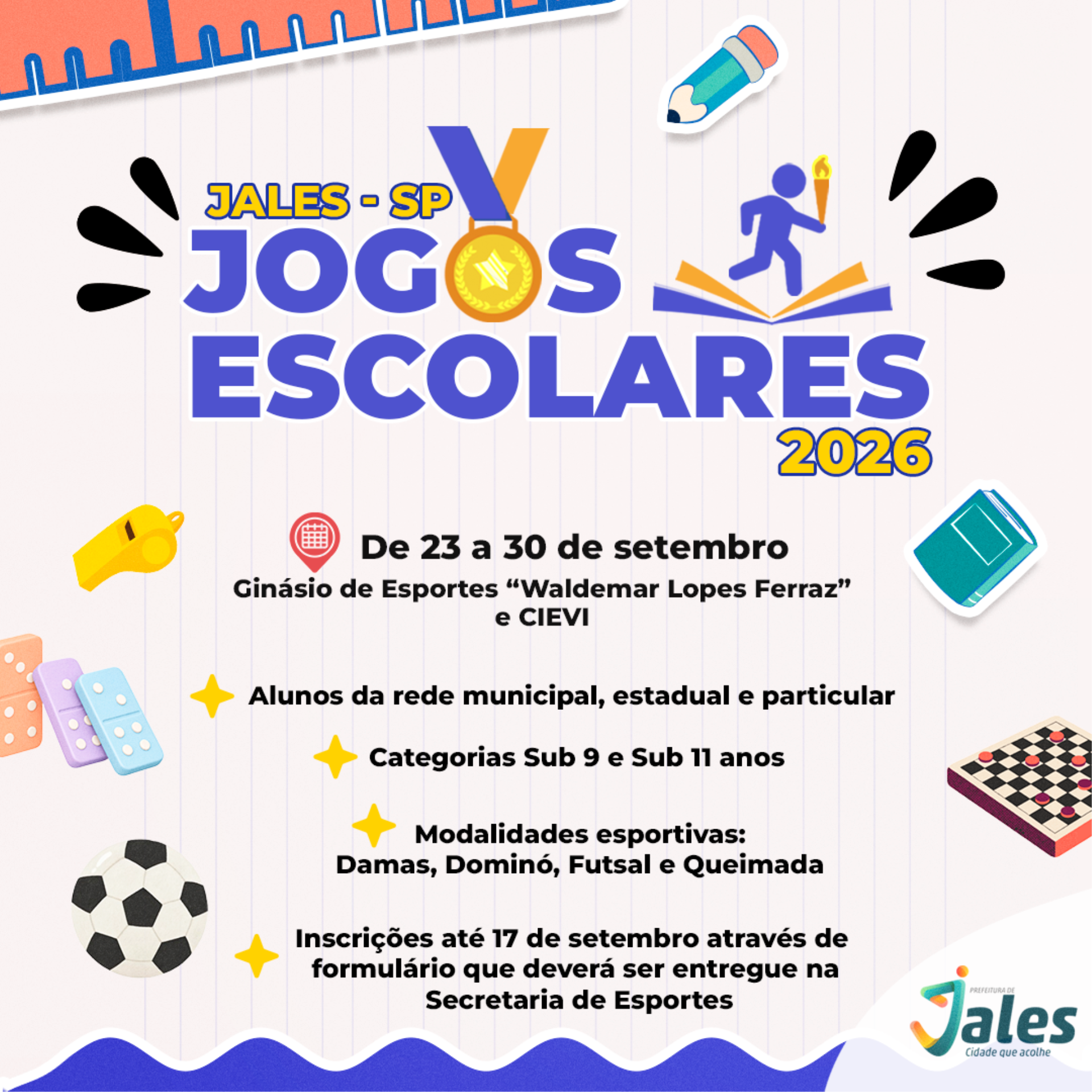 Prefeitura de Jales realizará a quinta edição dos Jogos Escolares entre os dias 23 a 30 de setembro