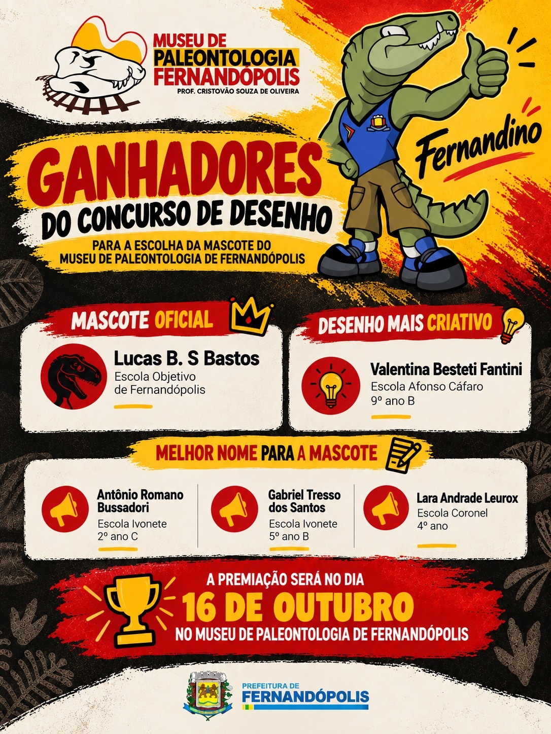Museu de Paleontologia divulga vencedores do concurso para escolha do mascote