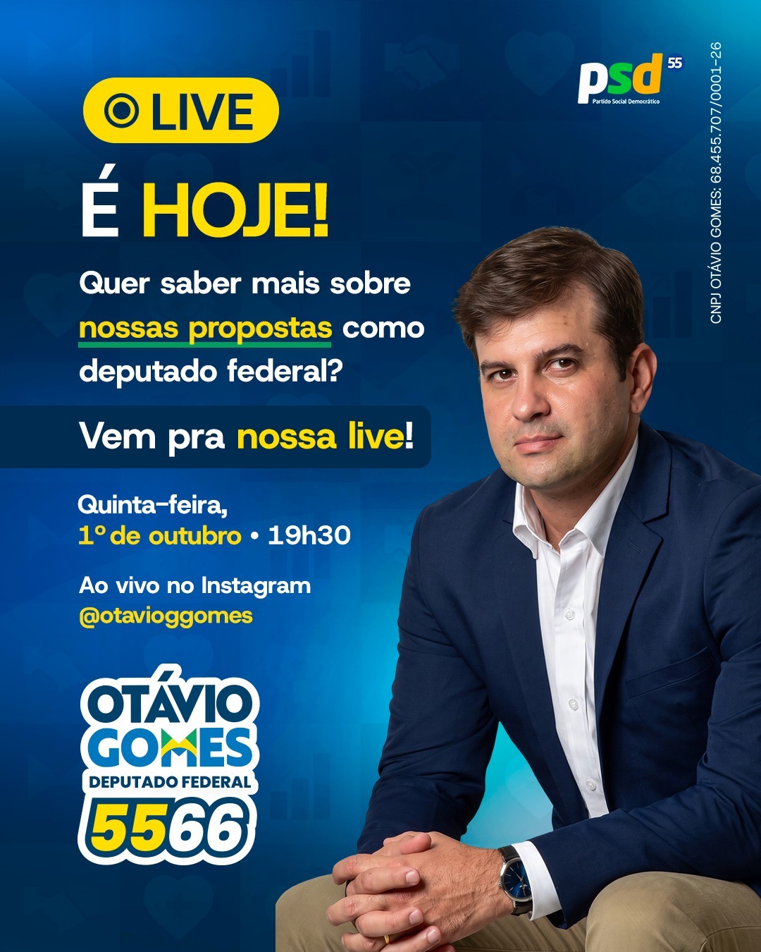 Otávio Gomes faz live hoje, 19h30, no Instagram 