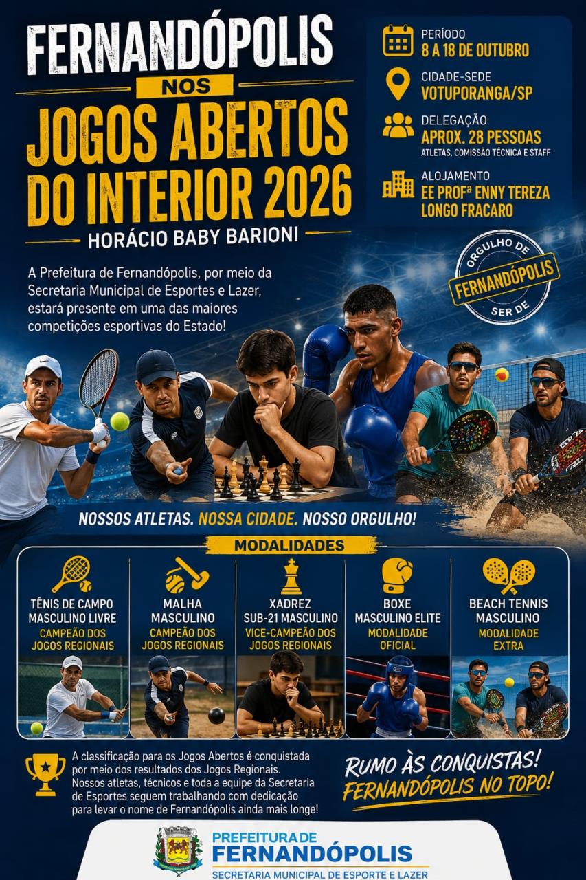 Fernandópolis confirma participação nos Jogos Abertos do Interior