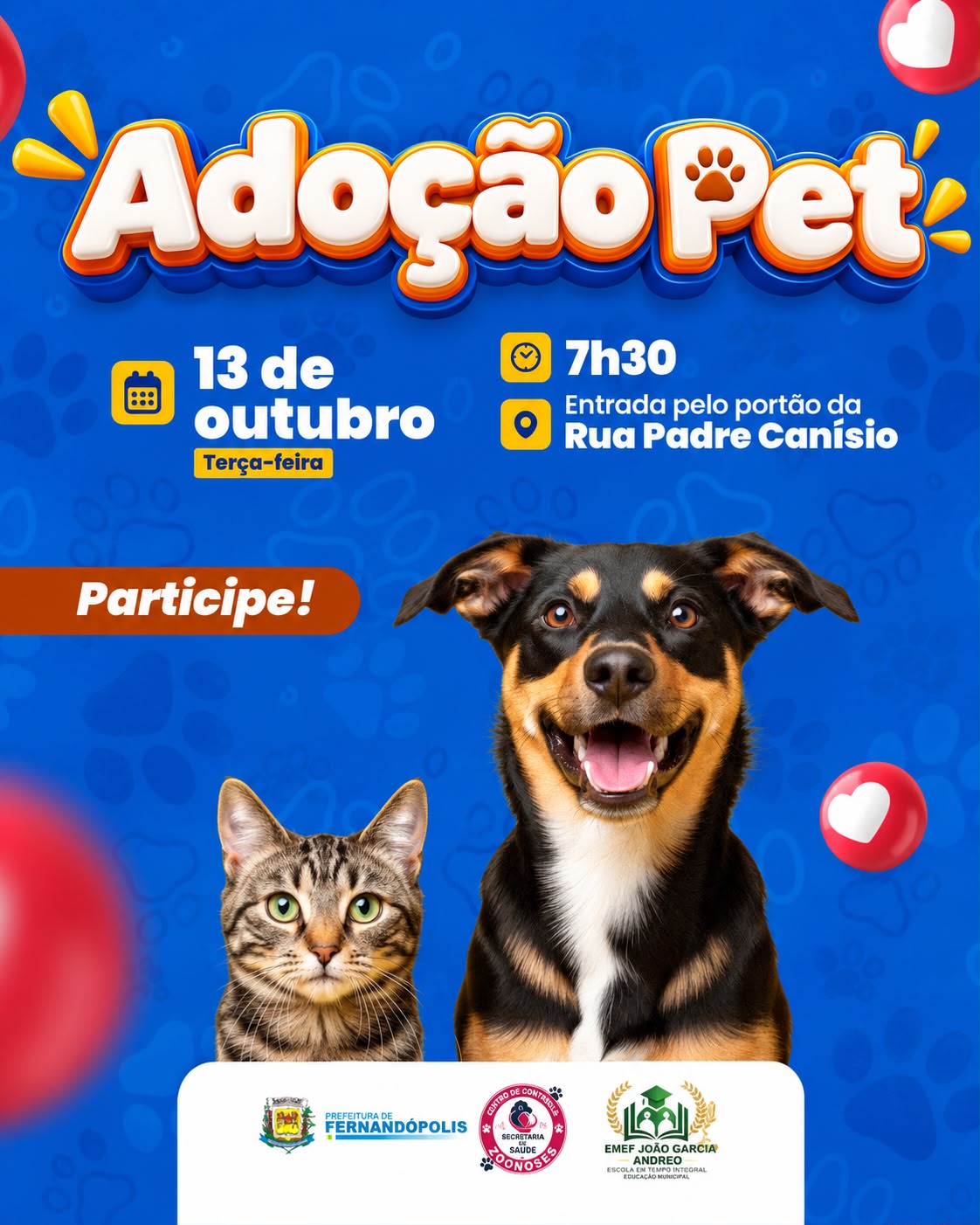 Feirinha de Adoção será realizada na próxima terça-feira na Emef João Garcia Andreo