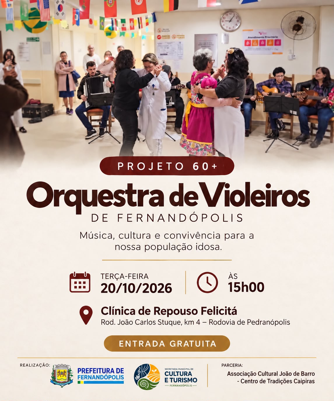 Projeto 60+ leva Orquestra de Violeiros à Clínica de Repouso Felicitá nesta terça-feira